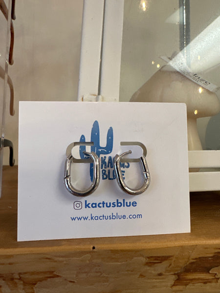 Kactus Blue Silver Oval Hoops