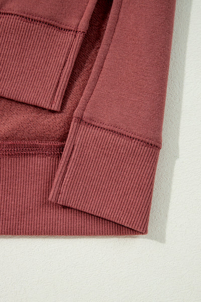 Cozy Women's Mineral Red Two-Tone Patchwork Drop Shoulder Sweatshirt - Effortless Everyday Casual Style