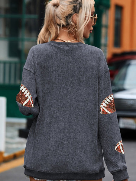 Gray Corduroy Sequin Rugby Shift Sweatshirt