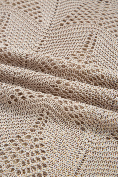Women's Relaxed Fit Crochet Sweater in Soft Beige - Trendy Hollow Out Knit Top for Spring and Summer Fashion