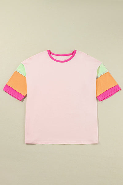 Women's Oversized Colorblock Cotton-Blend Top with Exposed Seams