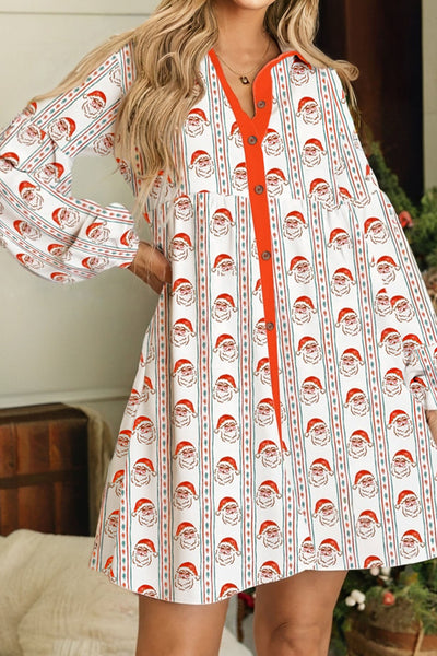 Women's Father Christmas Viscose Mini Dress with Contrast Collar