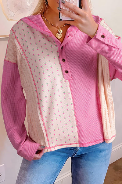 Cozy Women's Floral Patchwork Hoodie - Stylish Casual Pullover Sweatshirt for Effortless Everyday Wear