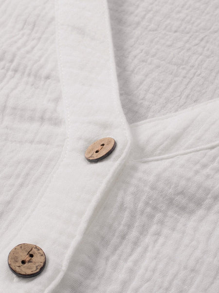 Cotton Linen Button Sleeve Blouse with Balloon Sleeves