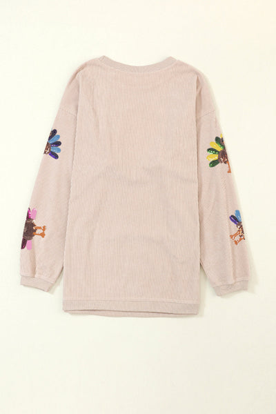 Oversized Apricot Corduroy Turkey Graphic Sweatshirt with practical styling and dependable silhouette control.