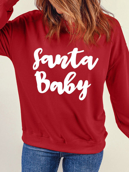 Santa Baby Red Letter Print Crew Neck Sweatshirt
