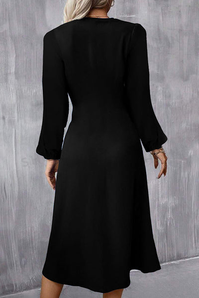 Chic Black Long Sleeve Midi Dress for Women - Flattering Fit & Versatile Style for Every Occasion