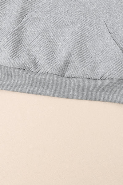 Cozy Women's Light Grey Textured Knit Sweatshirt with Buttoned Detail & Kangaroo Pocket for Casual Chic Style