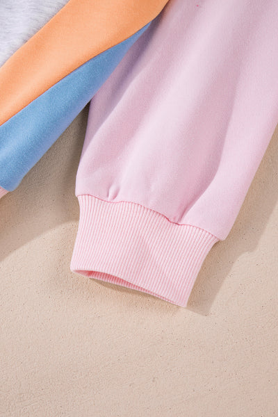Cozy Light Pink Color Block Batwing Sleeve Sweatshirt for Women - Loose Fit Casual Style Perfect for Everyday Wear