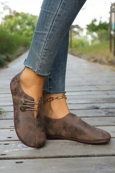 Women's Vintage-Inspired Coffee PU Leather Round Toe Loafers