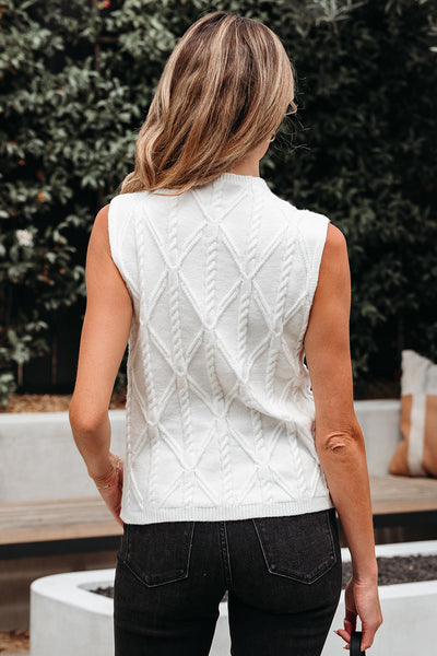 Women's Pearl-Embellished Cable Knit Mock Neck Sweater Vest