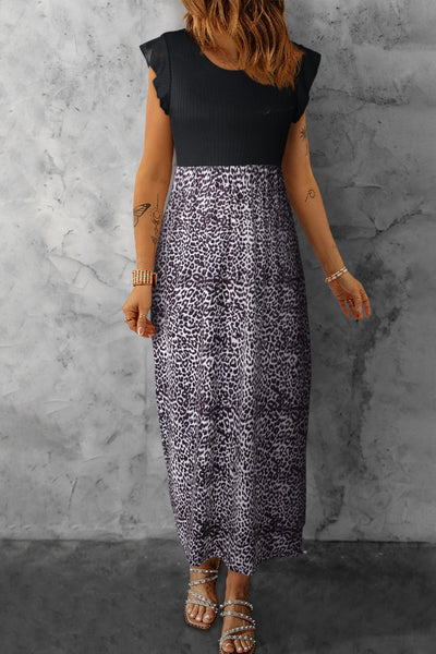 Leopard Print Sling Neck Sleeveless Dress
