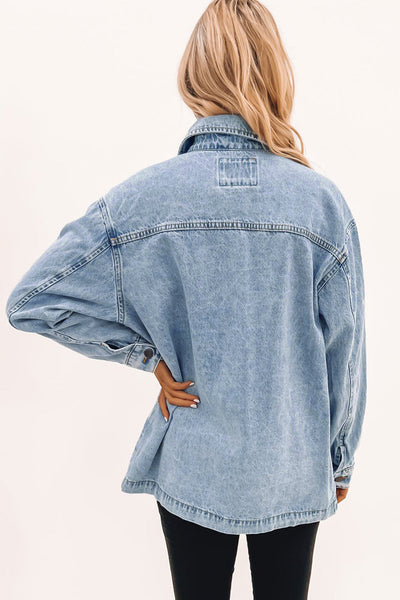 Leopard Print Color Block Long Sleeve Lapel Denim Jacket