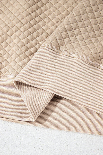 Cozy Women's Parchment Quilted Loungewear Set: Long Sleeve Top & Shorts for Effortless Casual Style