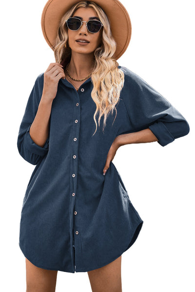 Rust Corduroy Shirt Dress for Women - Casual Fit with Pockets for Effortless Style and Everyday Comfort