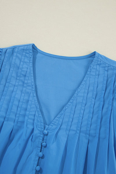 Jacquard fur ball V-neck loose solid color elastic waist dress