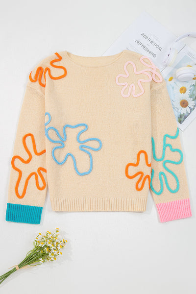Trendy Women's Floral Knit Sweater - Cozy, Soft Pastel Colors for Casual Spring Style and Comfort