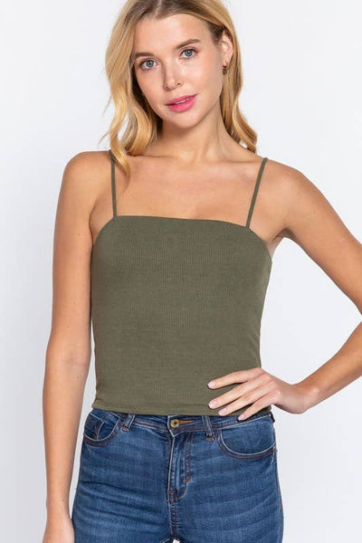 Straight Neck Two Ply Rib Knit Cami Top