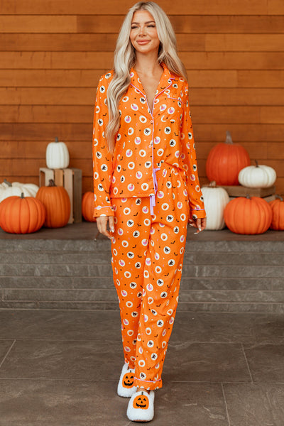 Cozy Women's Halloween Pajama Set with Ghost Print - Soft Relaxed Fit Sleepwear for Spooky Nights