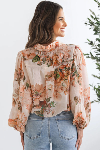 Lightweight Floral Print Blouse for Women - Chic Long Sleeve, Relaxed Fit, Ideal for Spring and Summer Casual Wear