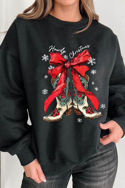 Women's Howdy Christmas Western Graphic Sweatshirt in Black
