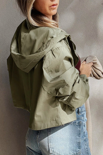 Olive Green Women's Hooded Utility Jacket - Casual Comfort with Functional Pockets for Effortless Everyday Style