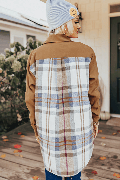 Chic Women's Khaki Plaid Long Sleeve Mini Dress - Casual Everyday Style with Trendy Patchwork Design