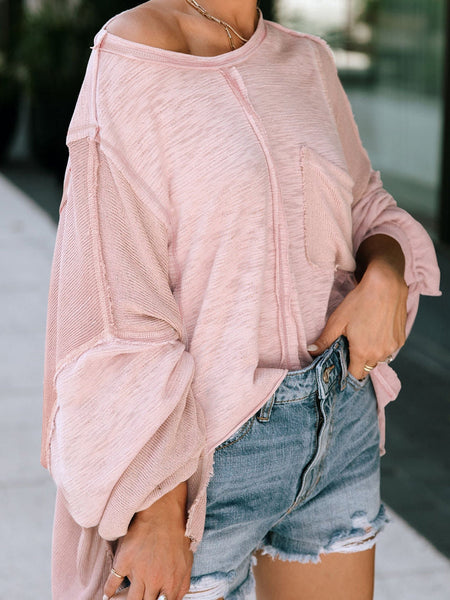 Pink Retro Chic Oversized Top with Exposed Seams