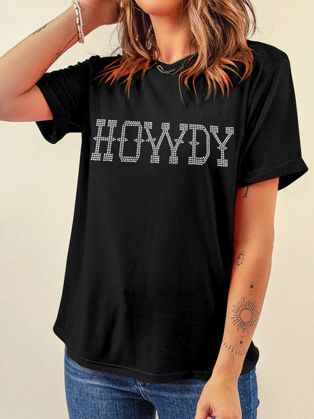 Women's HOWDY Black Rhinestone Embellished Slim Fit Tee