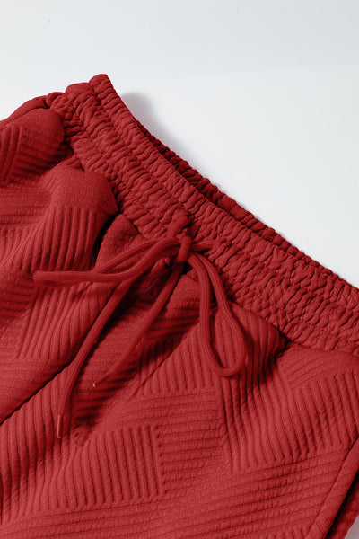 Women's Red Dahlia Ultra Loose Slouchy Lounge Set - Cozy 2-Piece Textured Outfit for Effortless Casual Style