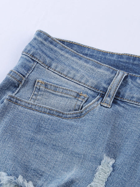 Lace-Up Denim Shorts, Distressed, American Flag