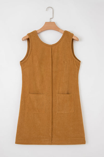 Stylish Women's Sleeveless A-Line Corduroy Dress in Trendy Earthy Tones - Perfect for Casual Outings and Everyday Wear
