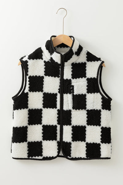Cozy Women's Checkered Sherpa Vest in Soft Earth Tones - Effortless Layered Style for Chic Fall Outfits