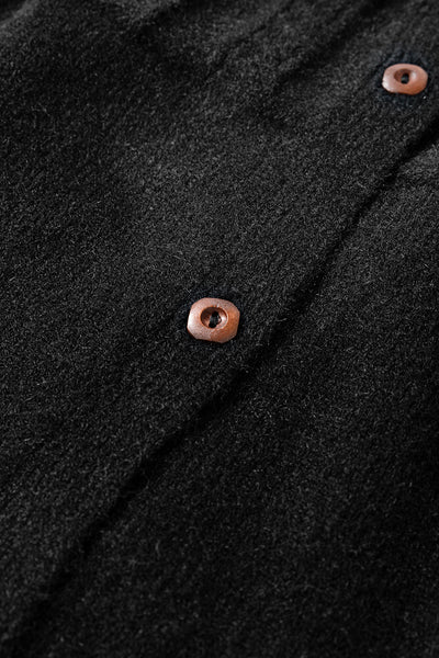 Women's Black Textured Cable Knit Cardigan with Wooden Buttons
