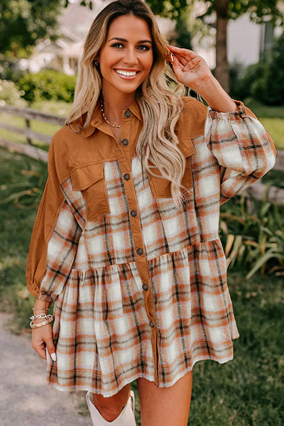 Stylish Women's Plaid Shirt Dress in Classic Colors - Flattering Fit for Casual Outings and Trendy Layering Options