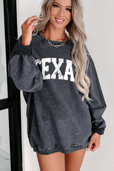 Women's Charcoal Gray Corduroy Texas Graphic Pullover Sweater