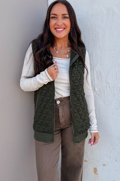 Stylish Women's Blackish Green Quilted Hooded Vest - Perfect Layering Piece for Cozy Fall and Winter Outfits
