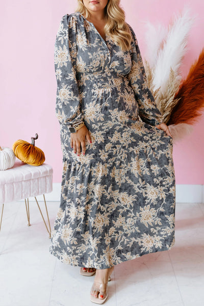Women's Floral High-Waist Maxi Dress with Shirred Bodice