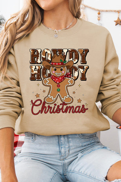Women's Howdy Christmas Cowboy Gingerbread Graphic Sweatshirt