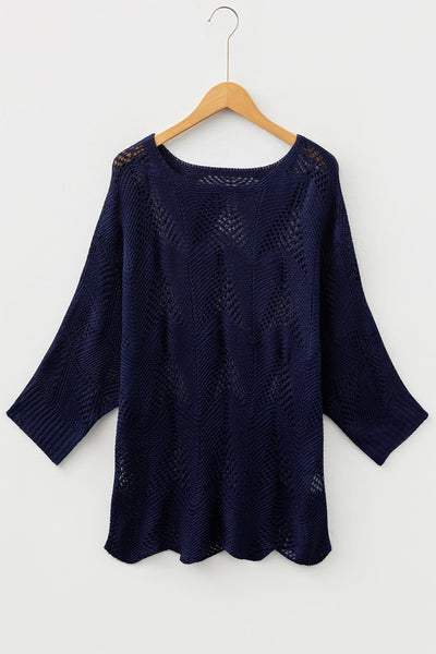 Chic Women's Hollow Out Knit Sweater in Soft Beige - Trendy Lightweight Pullover for Stylish Layering