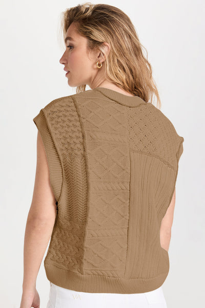 Stylish Women's Smoke Gray Cable Knit Sweater Tank - Comfortable Dolman Armhole Sleeveless Top for Versatile Occasions
