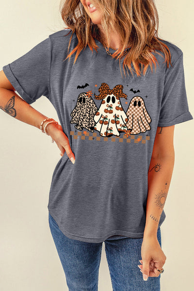 Women's Spooky Trio Ghost Graphic Tee in Charcoal Gray