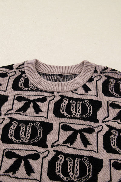 Cozy Boho Chic Western Print Sweater for Women - Stylish Earthy Tone Knitwear with Trendy Fit and Design