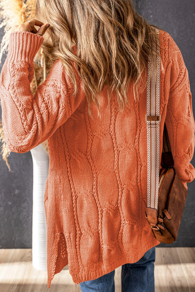 Classic Cable Knit Open-Front Cardigan with Ribbed Trim