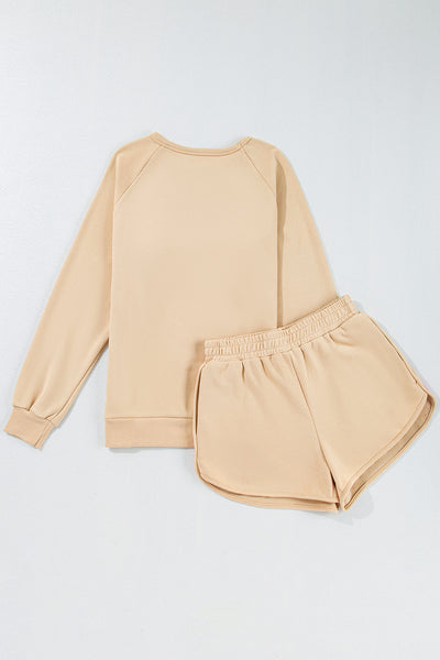 Women's Casual Apricot Striped Pullover and Shorts Set - Comfy Summer Two-Piece Outfit for Effortless Style