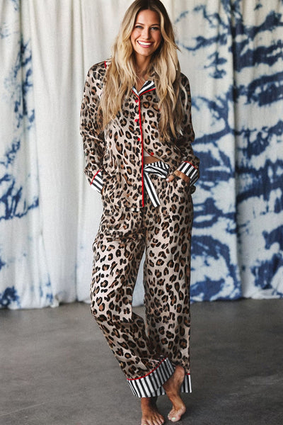 women's cozy leopard print pajama set - soft sleepwear with relaxed fit for ultimate comfort and style with practical styling and dependable