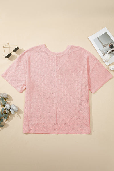 Women's Light Pink Pointelle Plus Size V-Neck Top