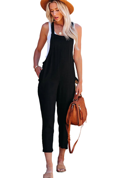 Spring and Summer Women's Casual Slant Pocket Jumpsuit with Buttons