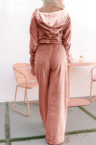Chic Women's Burgundy Velvet Lounge Set - Cozy High-Waisted Pants & Elegant Top for Ultimate Relaxation and Style