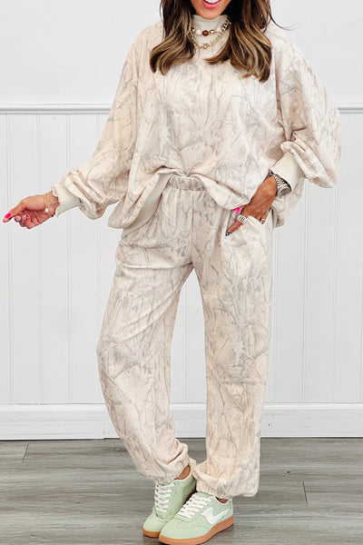 Women's Khaki Abstract Print Baggy Pullover and Jogger Pants Set  Trendy Comfort for Casual Wear and Relaxed Outings